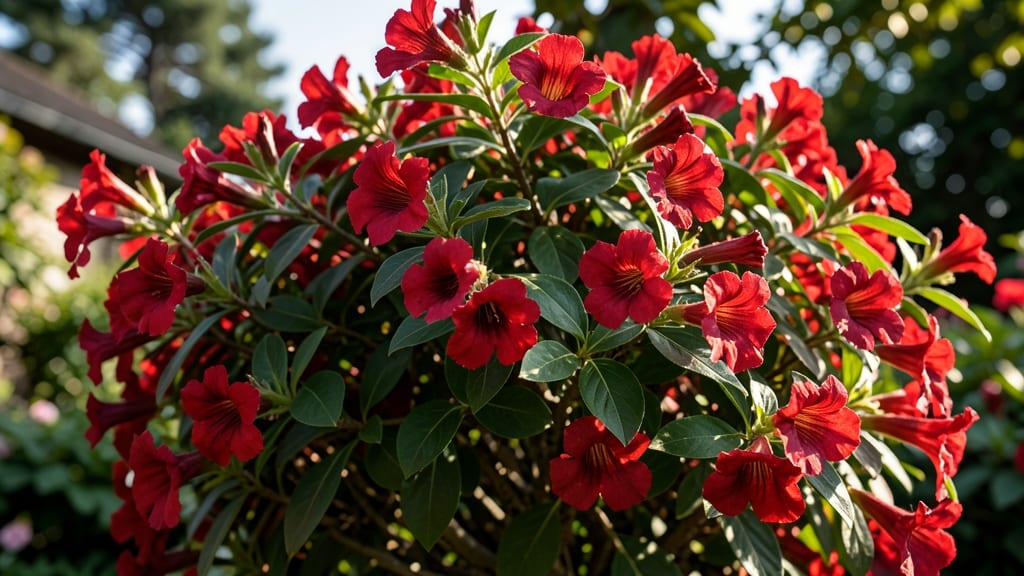 Weigela with Trumpet-Shaped Red Flowers